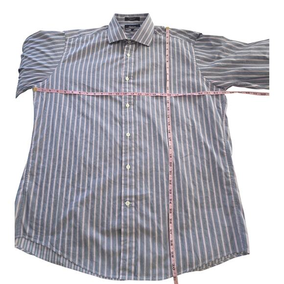 Faconnable French Cuff Dress Shirt 6/17R Blue Pink Stripe Made in USA Luxury - Picture 8 of 8